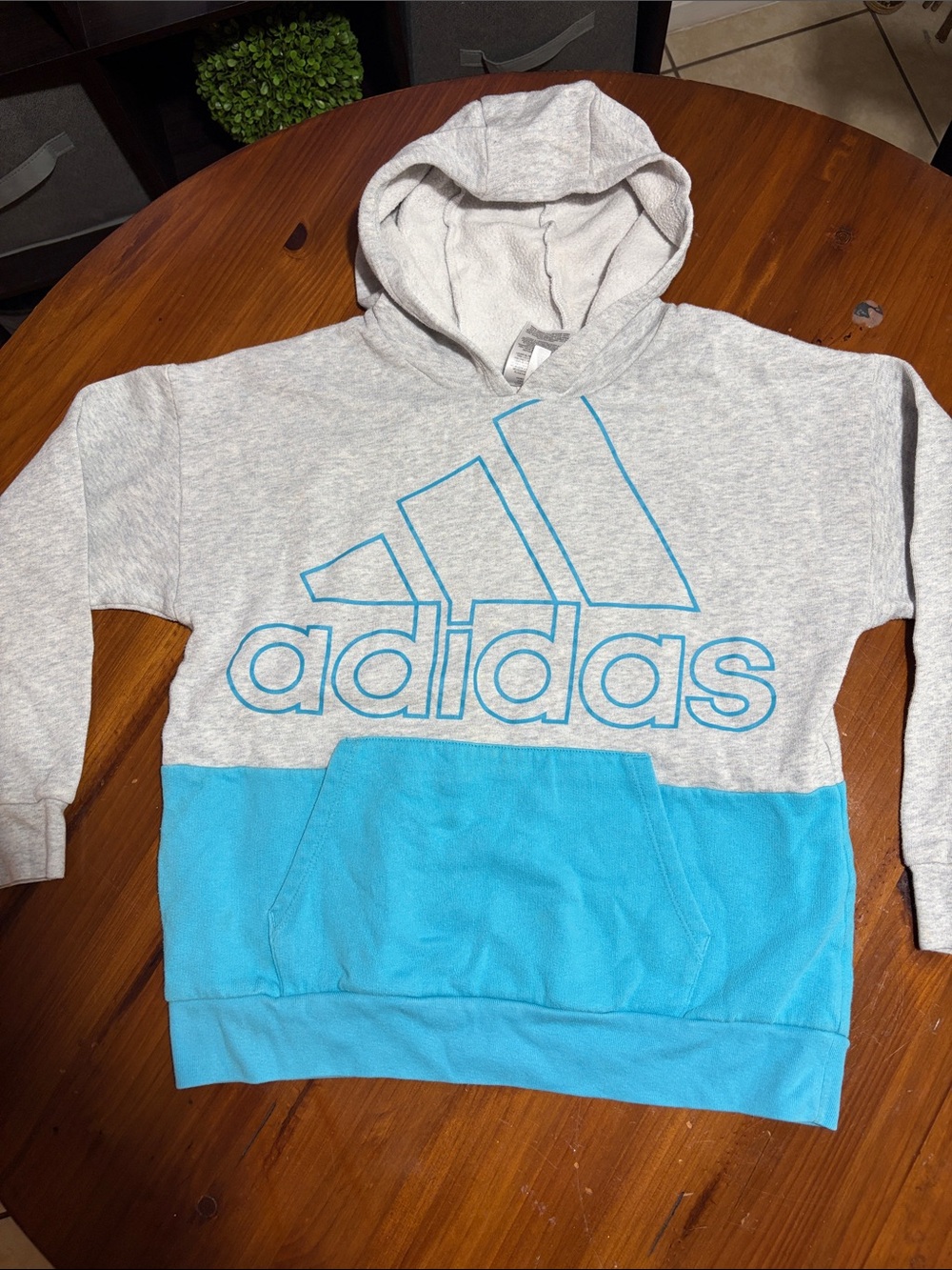 adidas Kids Heather Gray and Bright Blue Logo Pullover Hoodie